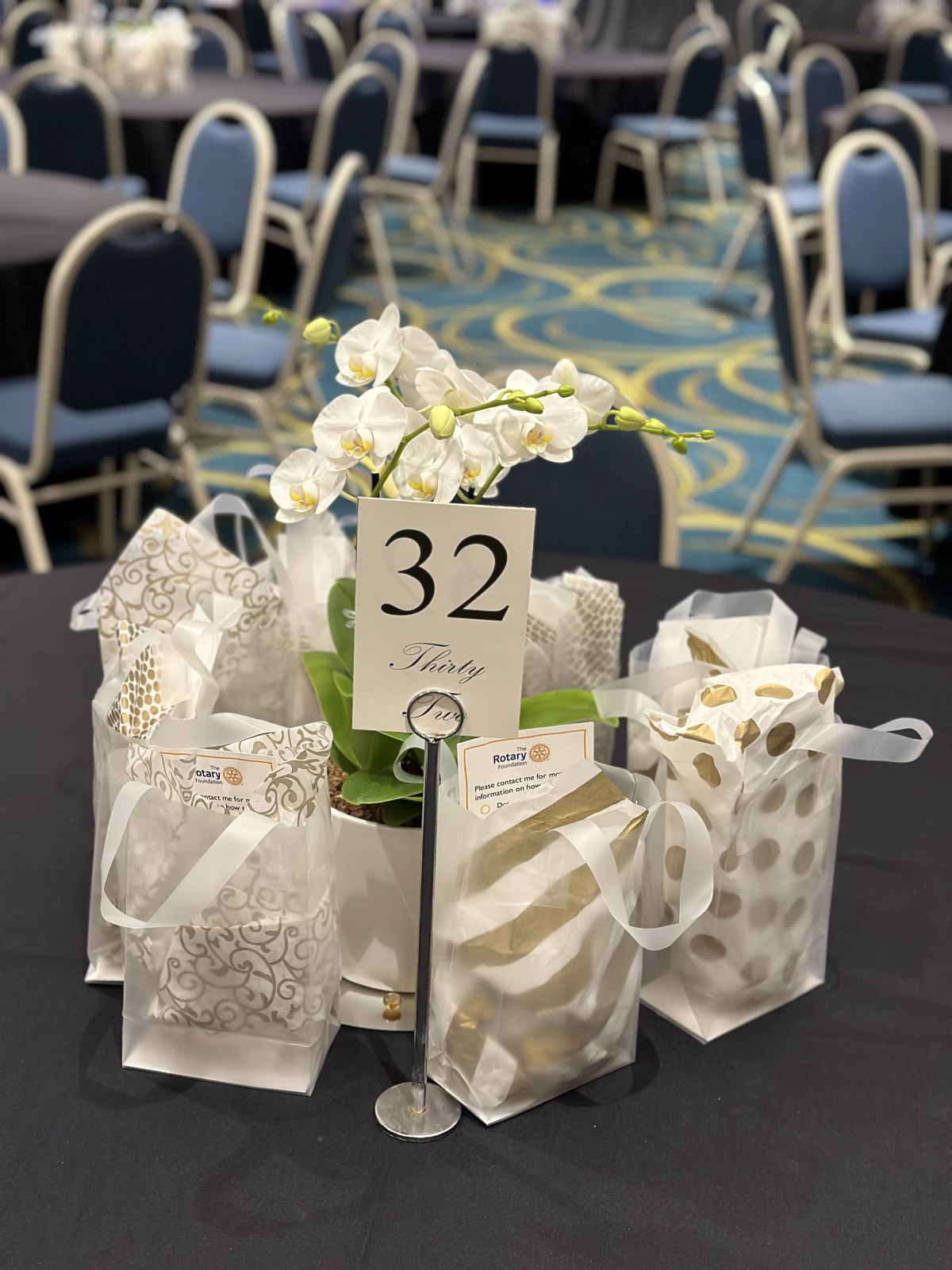 Table favors and gift bags at the 2025 Foundation Gala