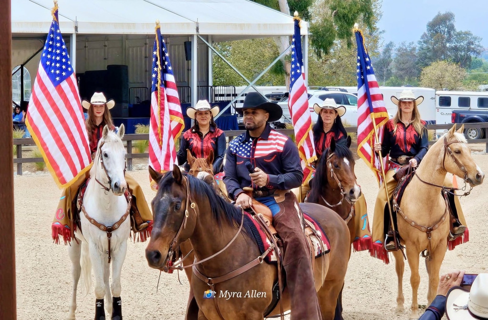 Mounted color guard presents the American flag to open Rotary Day at Galway