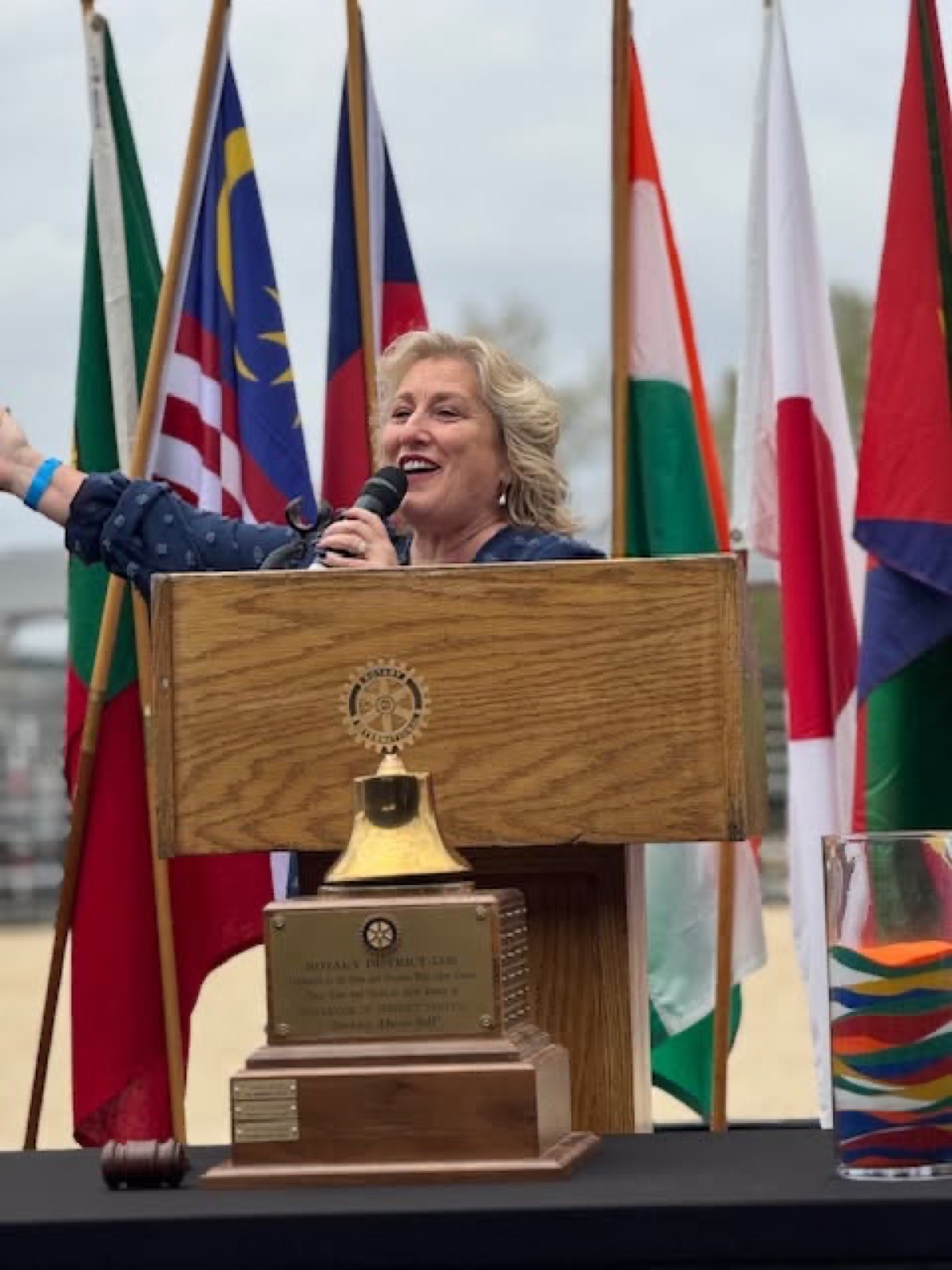 District Governor Judy Zulfiqar addresses Rotarians from the podium at Rotary Day at Galway