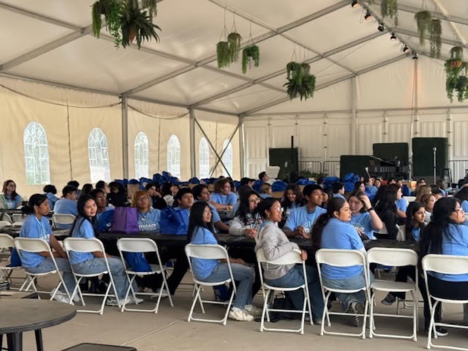 Nearly 200 Interact students fill the tent at Rotary Day at Galway