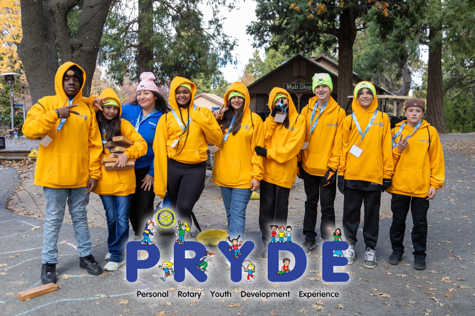 Students and Rotarian mentors during PRYDE 2024 at Thousand Pines Camp