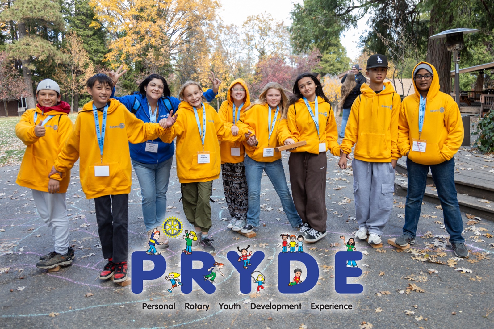 Students and Rotarian mentors during PRYDE 2024 at Thousand Pines Camp