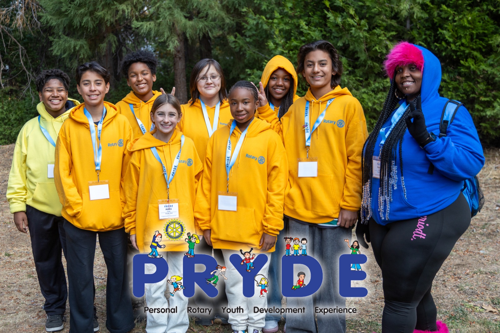 Students and Rotarian mentors during PRYDE 2024 at Thousand Pines Camp