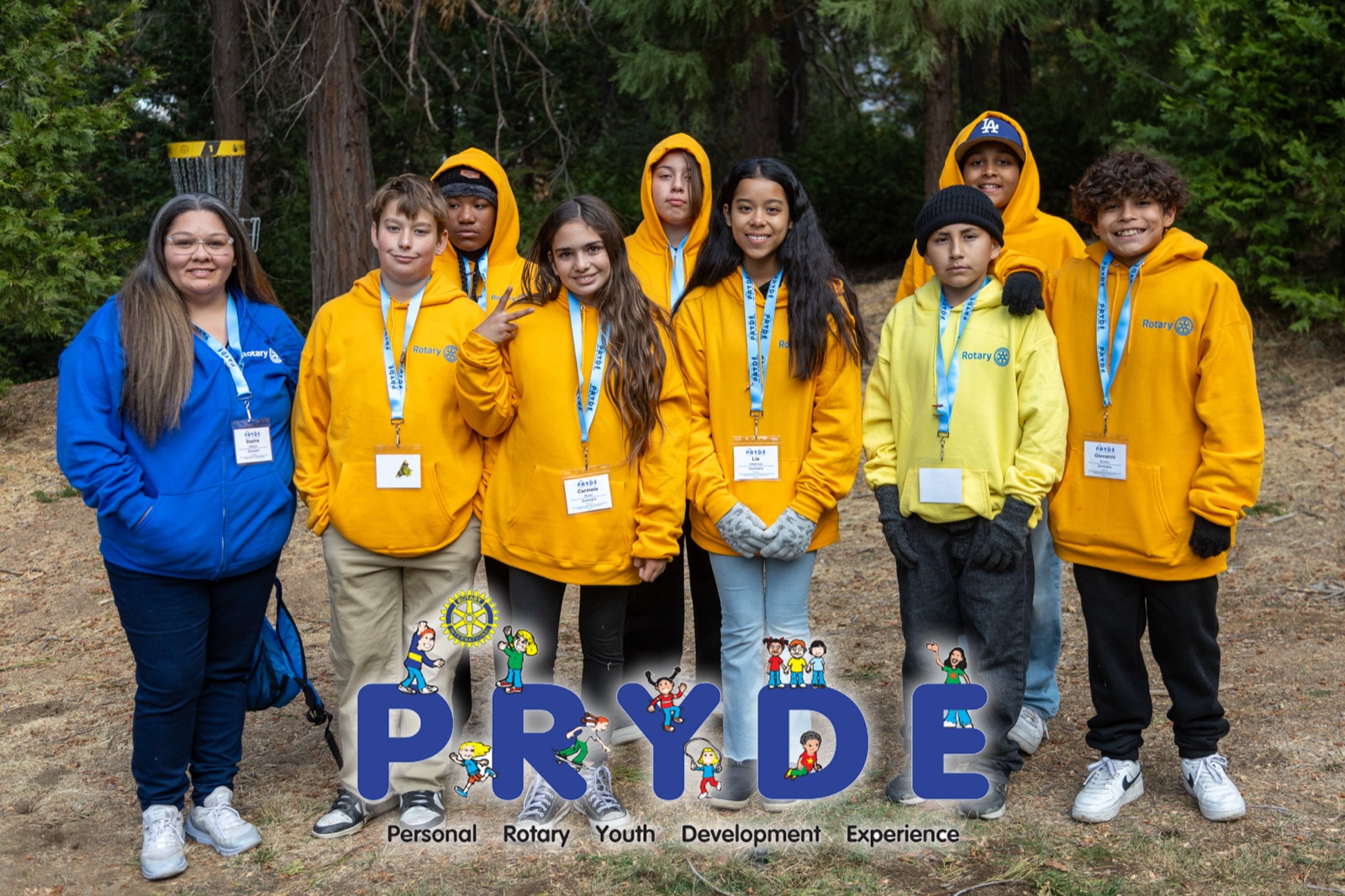 Students and Rotarian mentors during PRYDE 2024 at Thousand Pines Camp