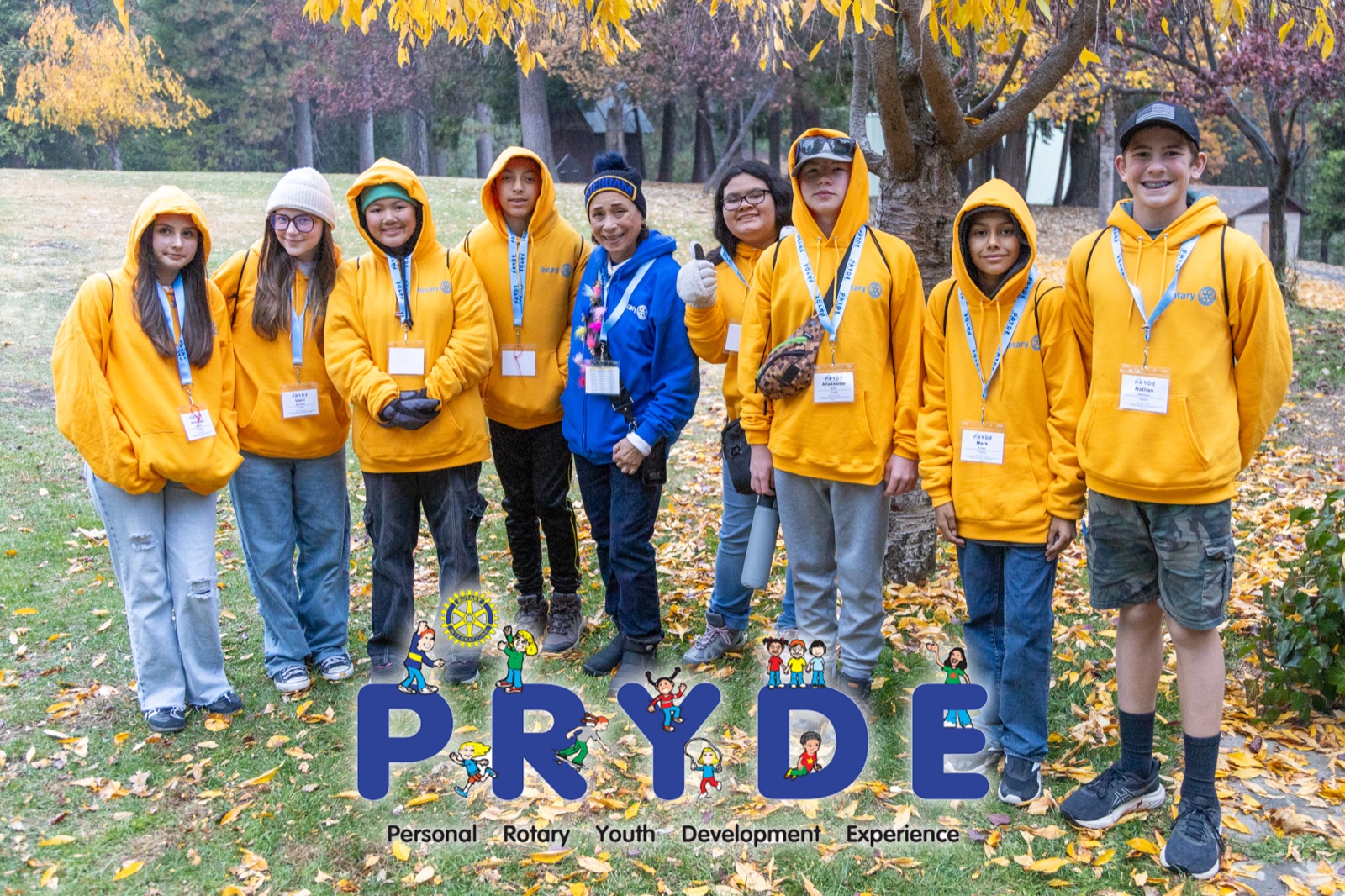 Students and Rotarian mentors during PRYDE 2024 at Thousand Pines Camp