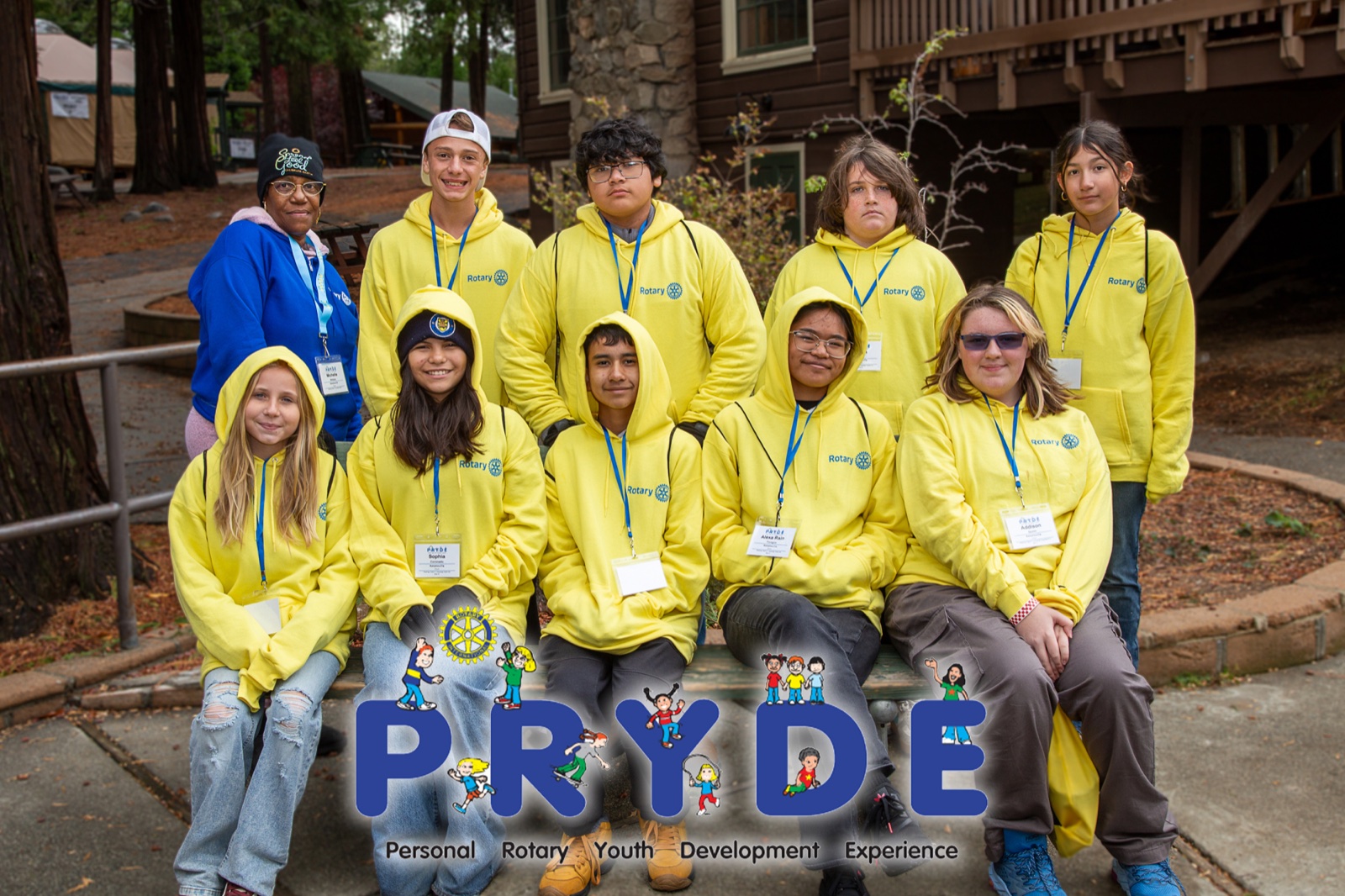 Students and Rotarian mentors during PRYDE 2025 at Thousand Pines Camp