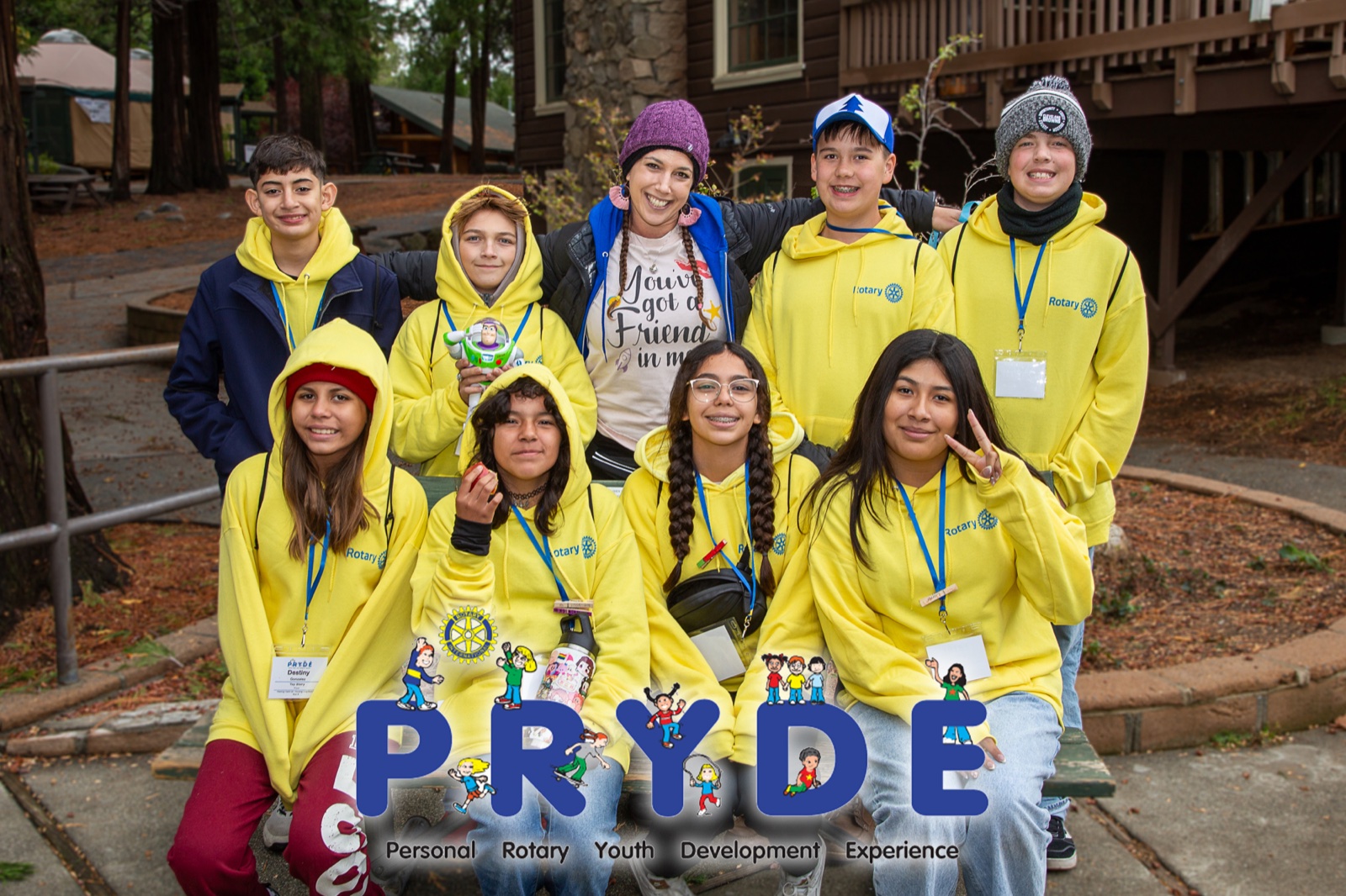 Students and Rotarian mentors during PRYDE 2025 at Thousand Pines Camp