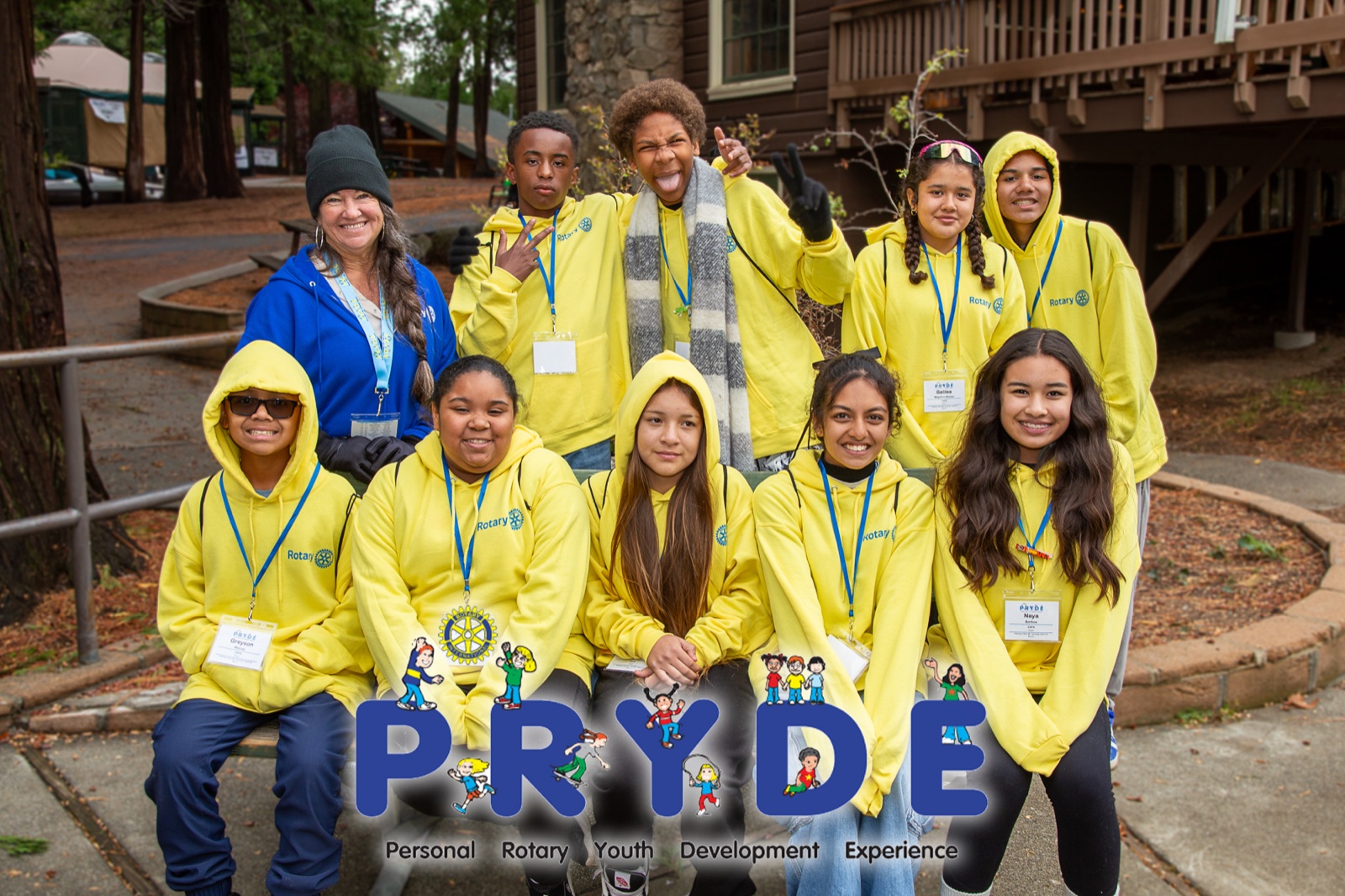 Students and Rotarian mentors during PRYDE 2025 at Thousand Pines Camp