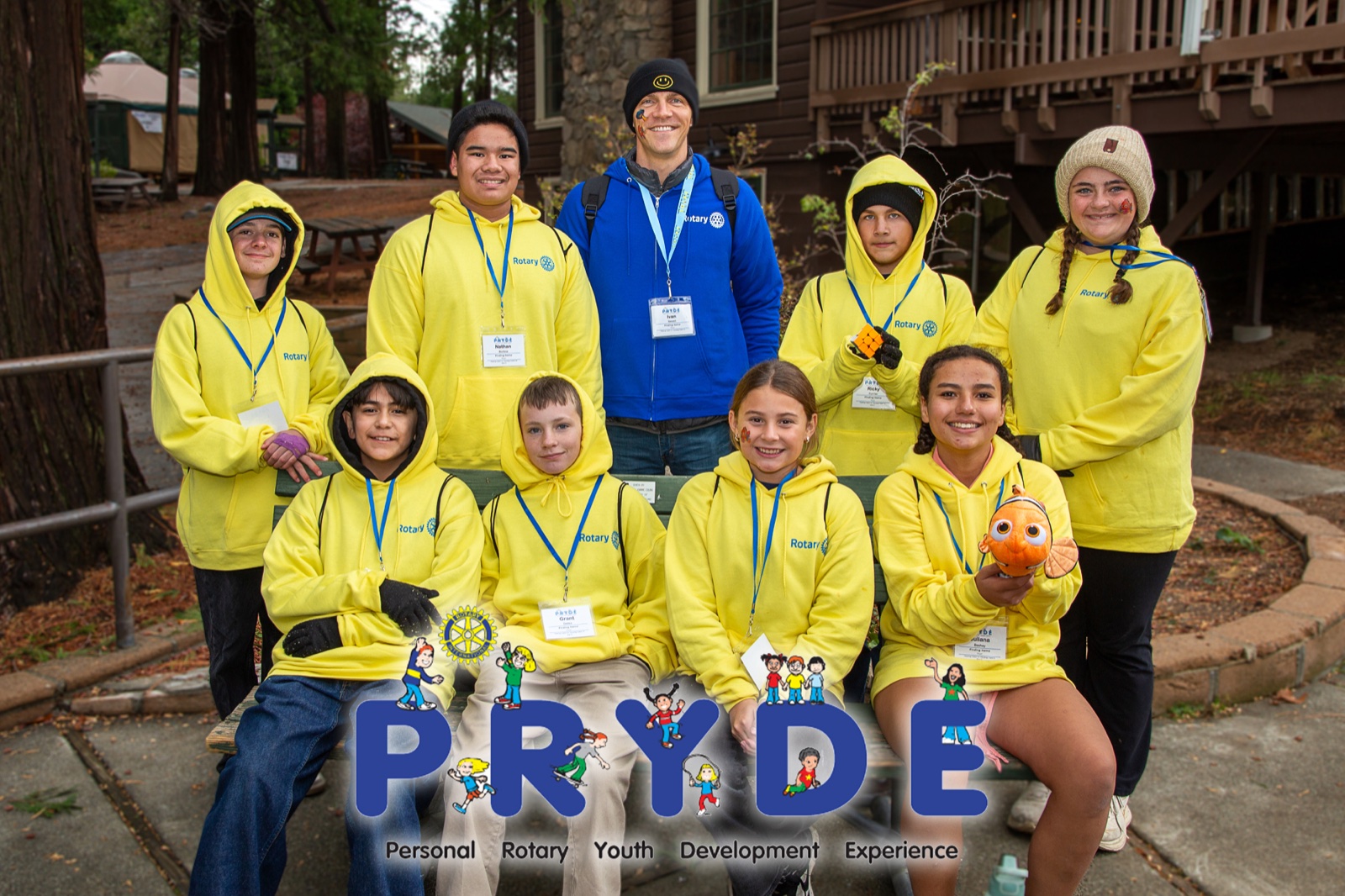 Students and Rotarian mentors during PRYDE 2025 at Thousand Pines Camp