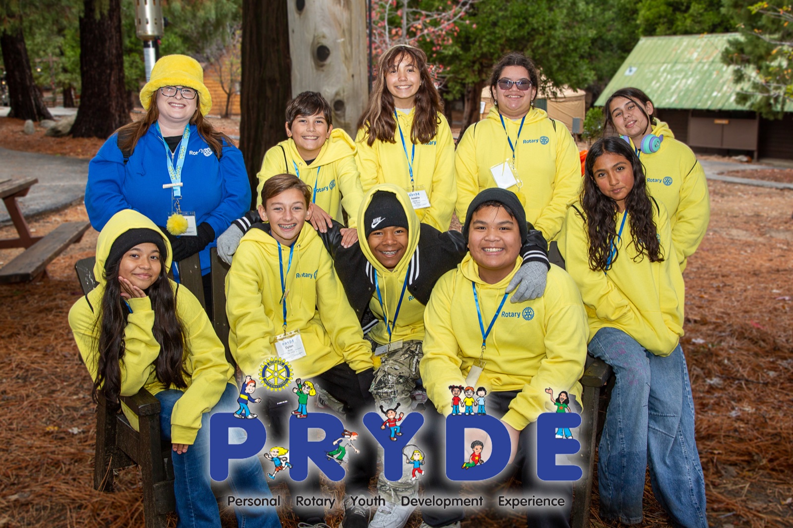 Students and Rotarian mentors during PRYDE 2025 at Thousand Pines Camp