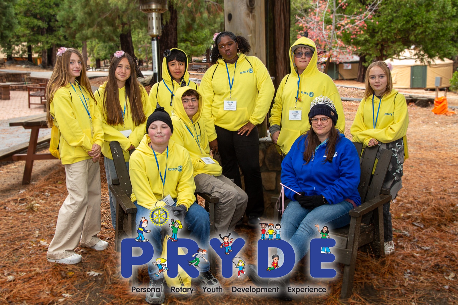 Students and Rotarian mentors during PRYDE 2025 at Thousand Pines Camp
