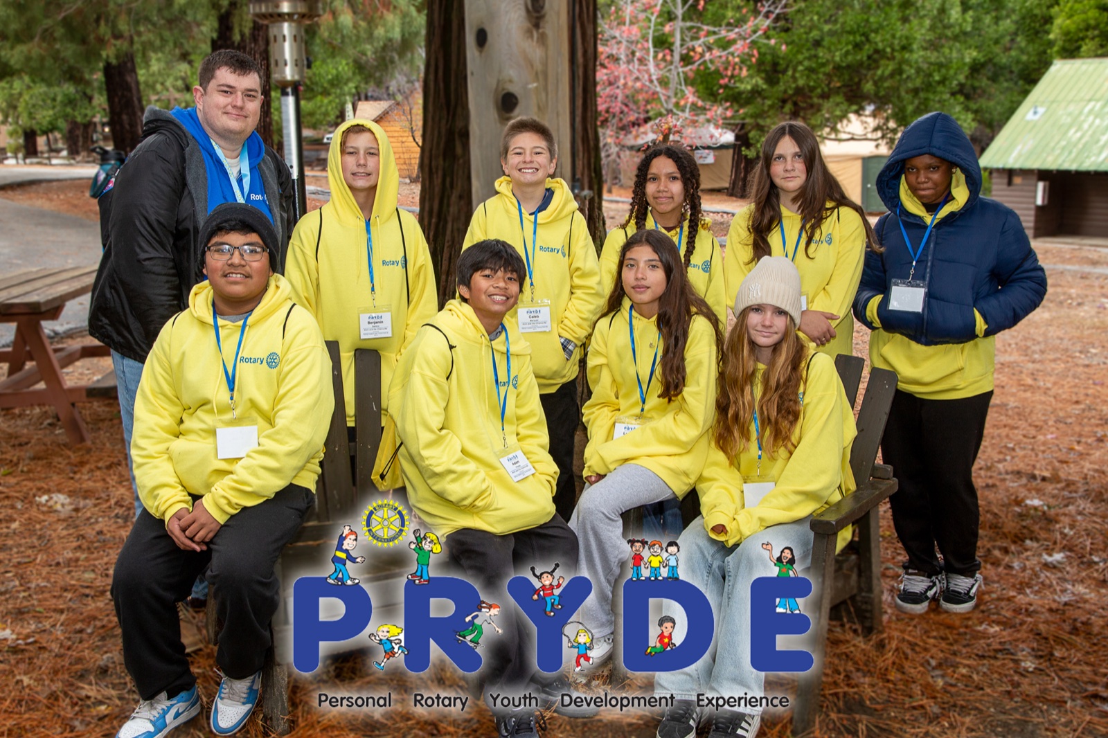 Students and Rotarian mentors during PRYDE 2025 at Thousand Pines Camp