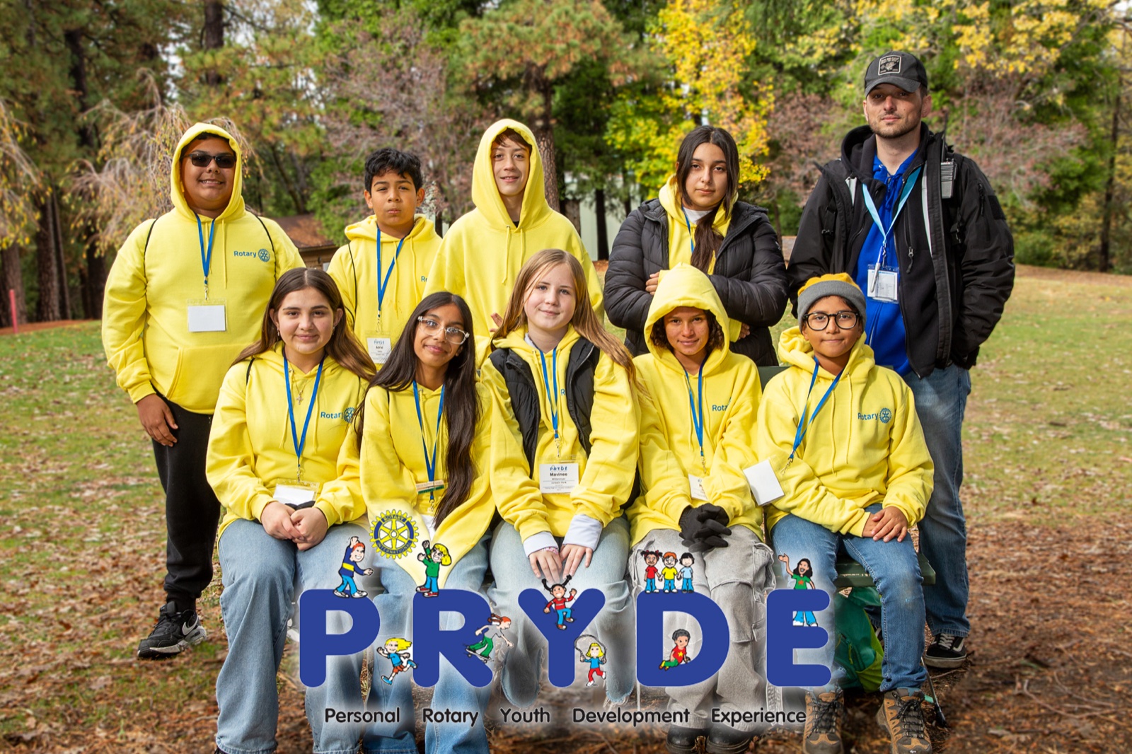 Students and Rotarian mentors during PRYDE 2025 at Thousand Pines Camp