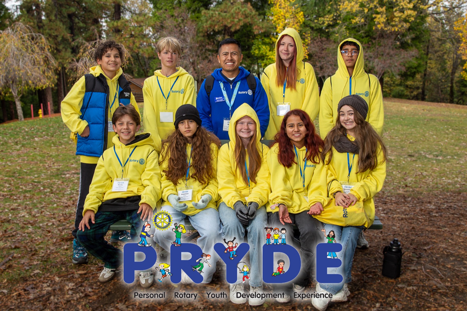Students and Rotarian mentors during PRYDE 2025 at Thousand Pines Camp