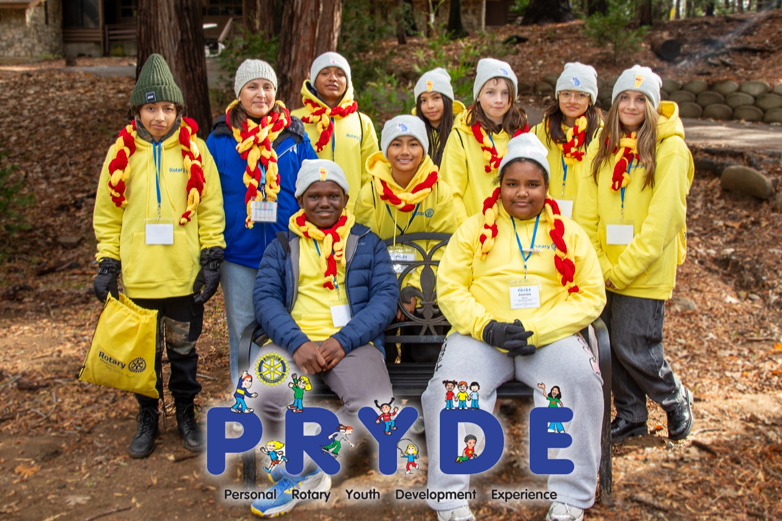 Students and Rotarian mentors during PRYDE 2025 at Thousand Pines Camp