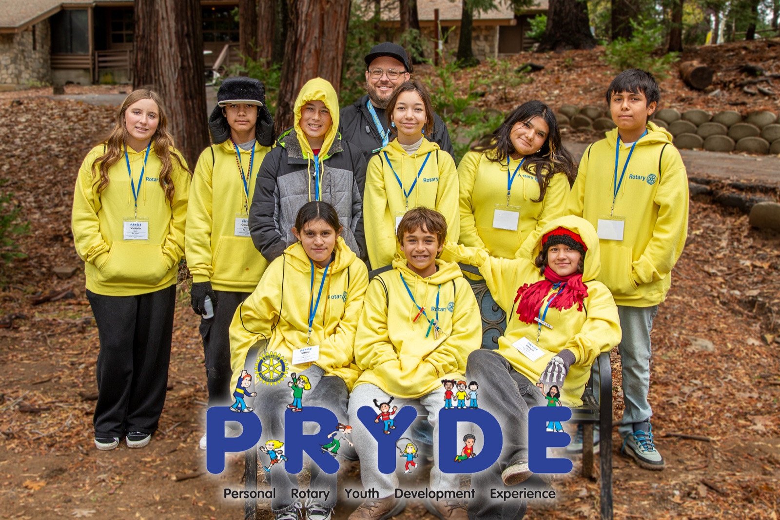 Students and Rotarian mentors during PRYDE 2025 at Thousand Pines Camp