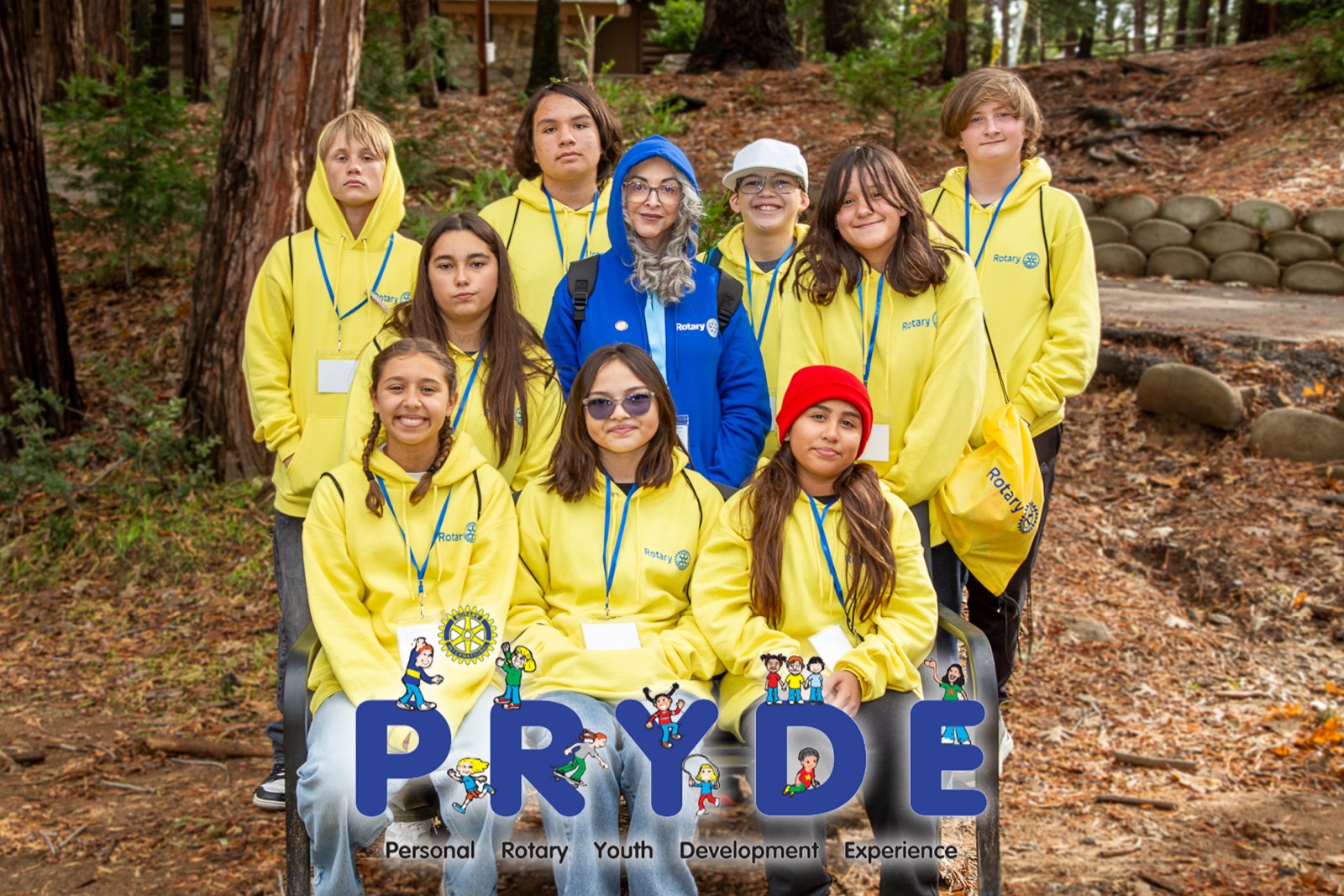 Students and Rotarian mentors during PRYDE 2025 at Thousand Pines Camp