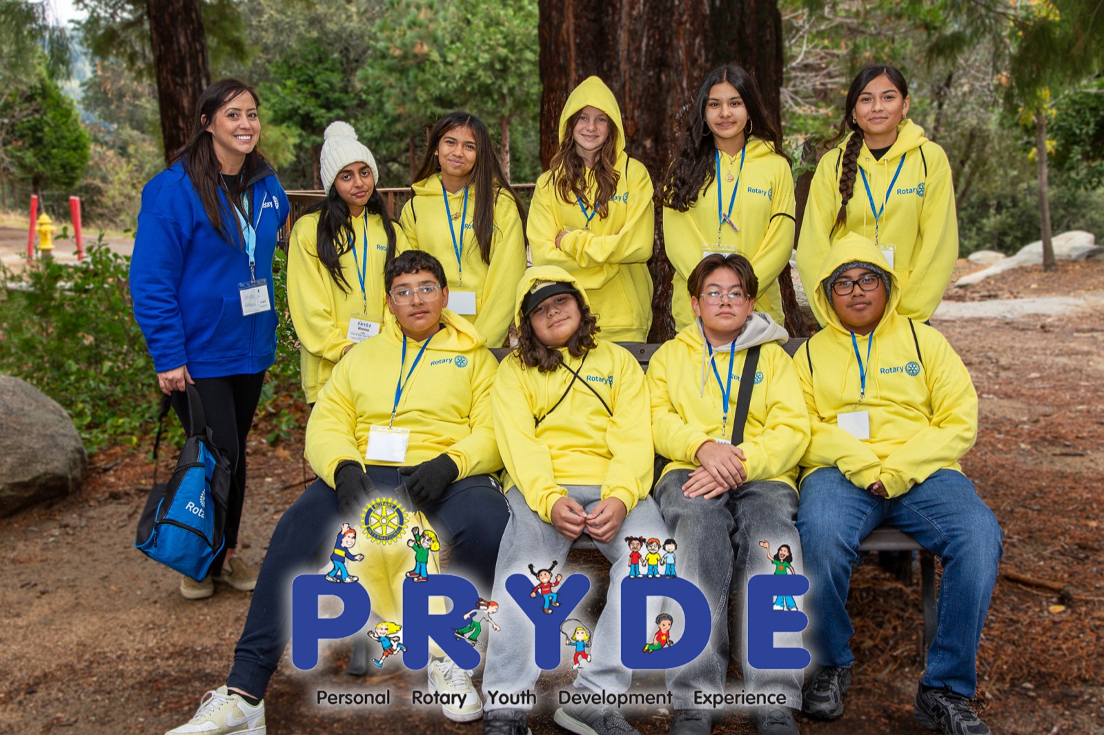 Students and Rotarian mentors during PRYDE 2025 at Thousand Pines Camp