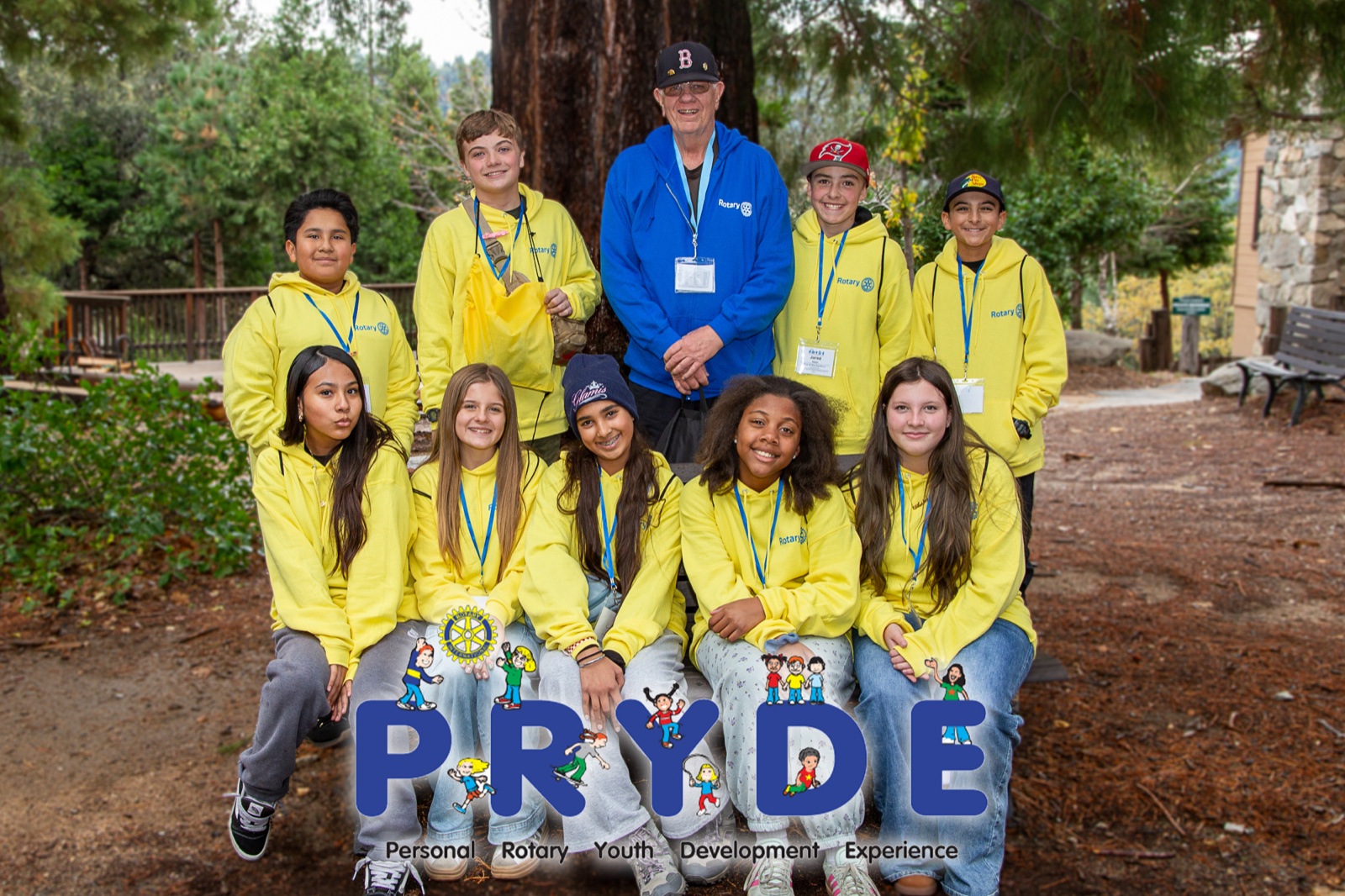Students and Rotarian mentors during PRYDE 2025 at Thousand Pines Camp