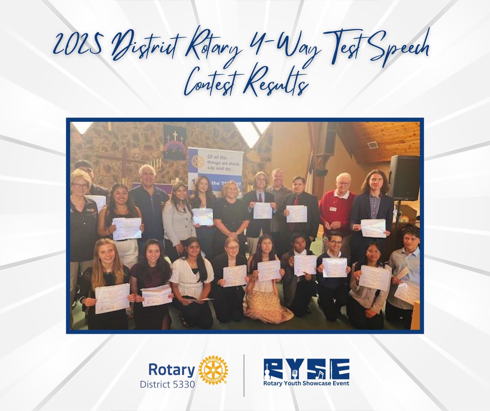 2025 District 4-Way Test Speech Contest results with all contestants
